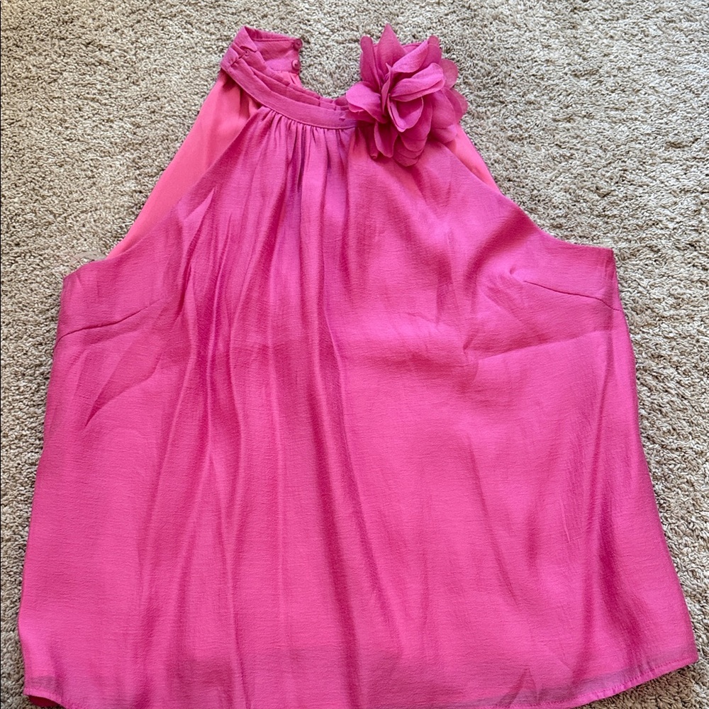 TALIA Halter Tank Top- Bright Pink Floral Accent
